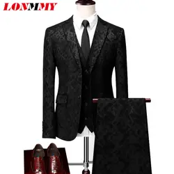 LONMMY 6XL 5XL смокинги мужские s Блейзер пиджак деловой повседневный мужской костюм пиджак 3 шт. мужские s костюмы с брюками черный темно-синий