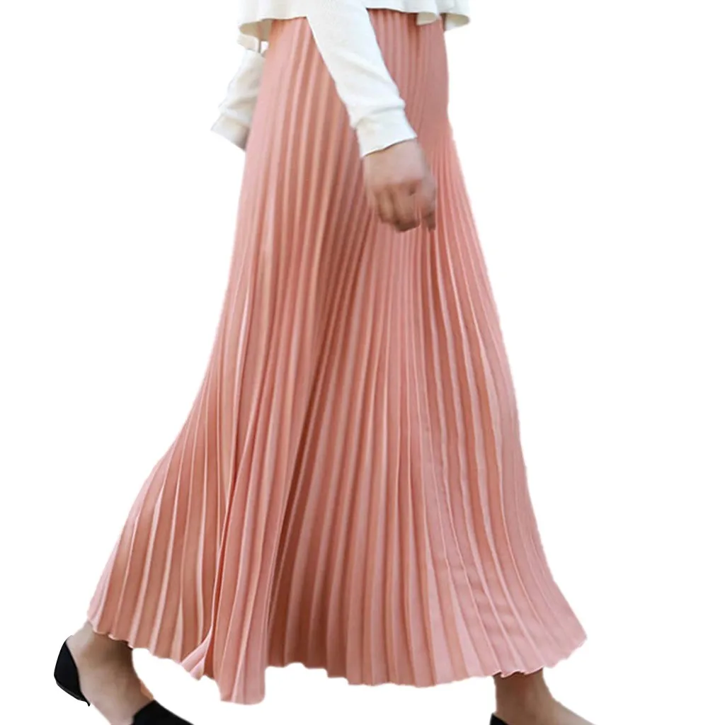 Длинная летняя женская однотонная плиссированная элегантная миди юбка макси с эластичной талией faldas mujer moda# N45