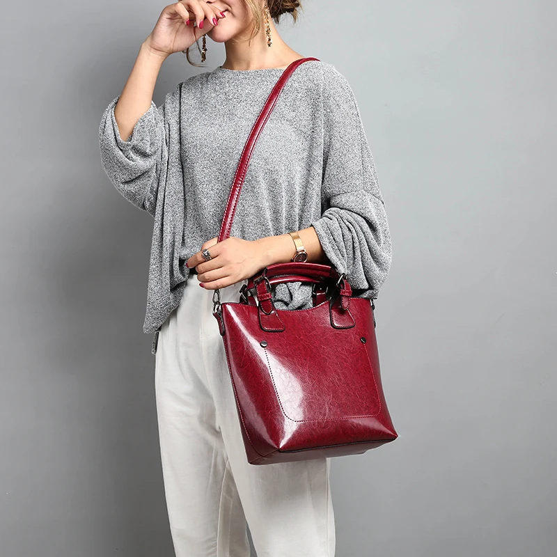  Hot Sale Women Casual Handbags High Quality Oil Wax Leather Female Shoulder Bag Designer Ladies Vin - 32916105672