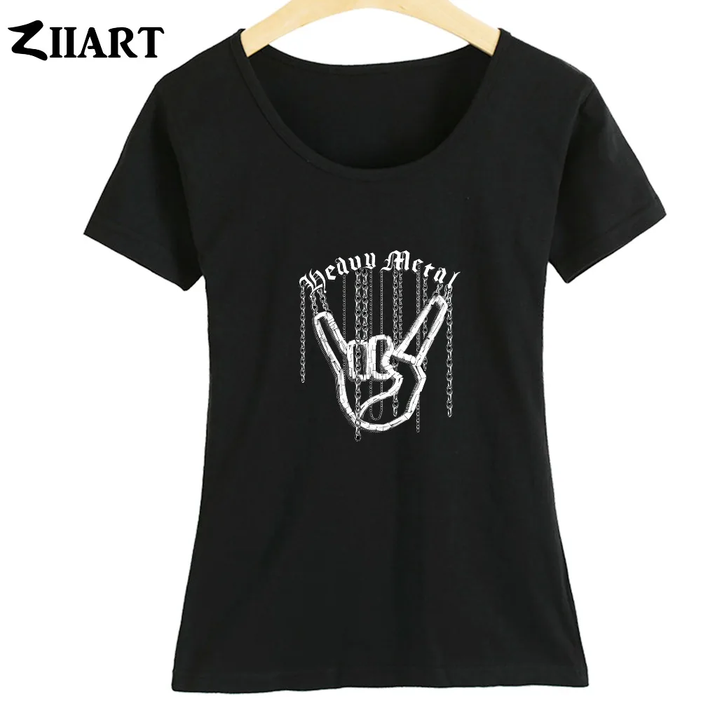 

Corna Mano Cornuta Horned Hand Gesture Heavy Metal Rock Roll Chain Woman Girl Cotton Summer Casual Short Sleeve T-shirt ZIIART