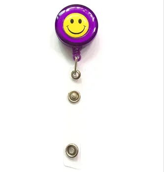 

Transparent Smile Face Retractable Badge Reel with Belt Clip for ID Badge Holders Card Name Tag Holders 1pcs Purple Color
