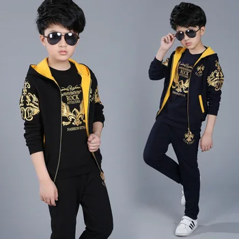 

Retail children's sports suit boys 4-13 years old children big boys three suit uniforms Spring clothes Jacket + Trousers+T-shirt