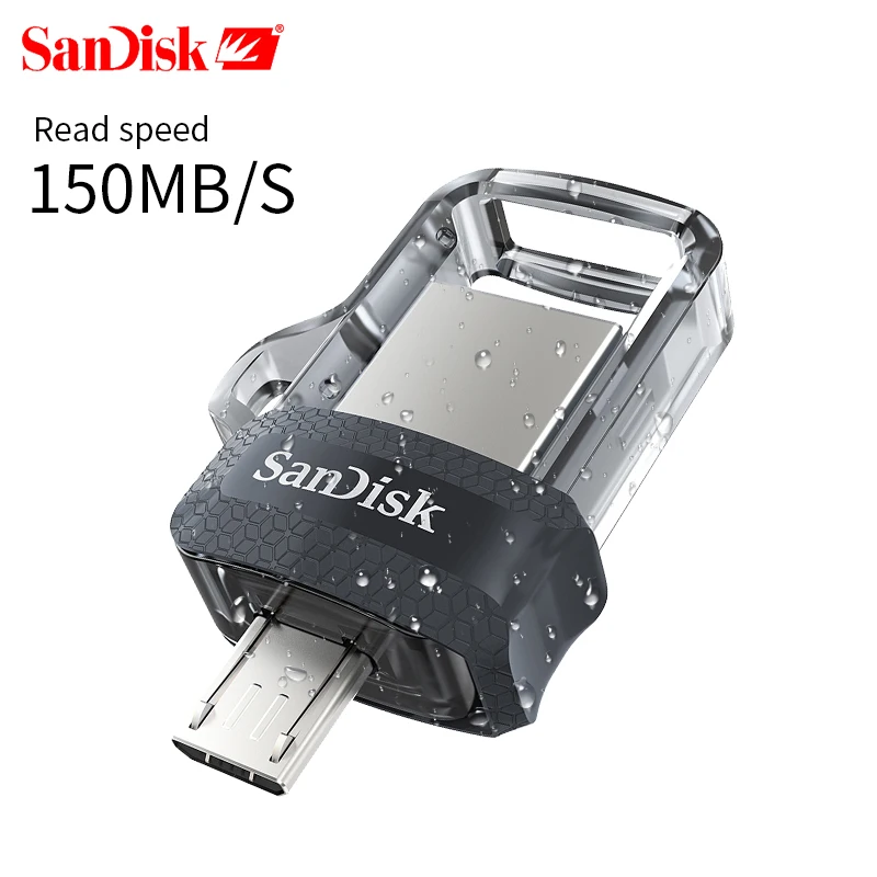 Двойной Флеш-накопитель SanDisk OTG Dual USB флэш-drivepen 16 Гб оперативной памяти, 32 Гб встроенной памяти, 64 ГБ 128 ГБ накопитель USB 3,0 150 МБ/с. USB флэш-накопитель для ПК и телефонов на базе Android