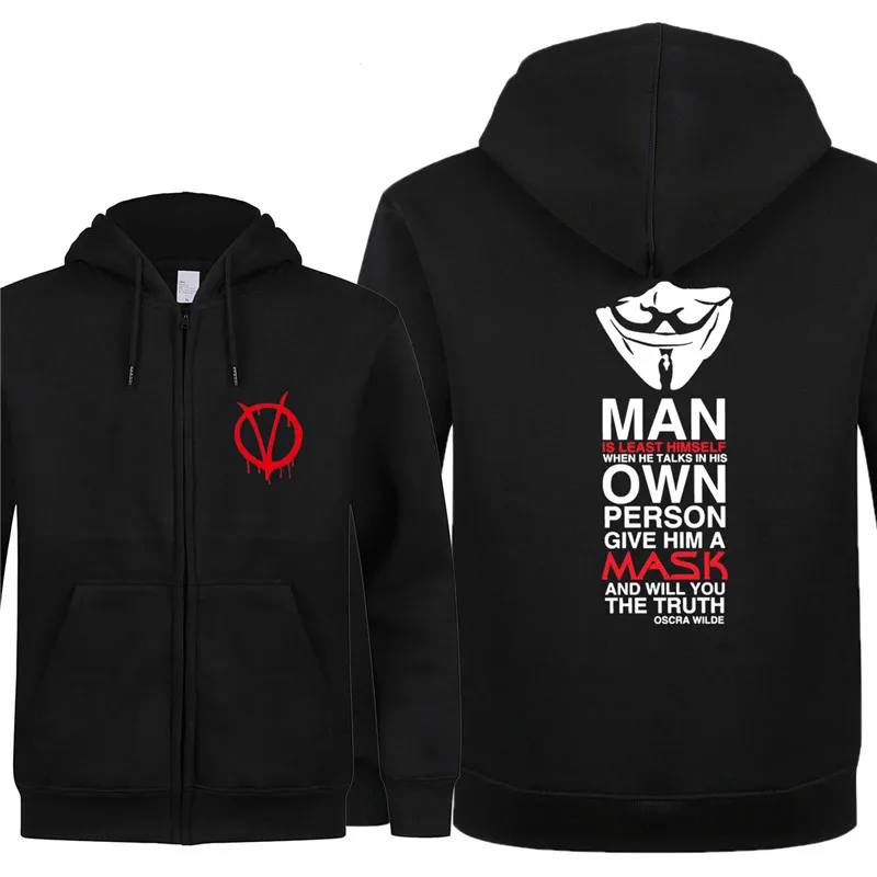 

Hot Movie V for Vendetta Hoodies Men Autumn Zipper Long Sleeve Fleece Sweatshirt Hoodie Slim Fit Men Coats