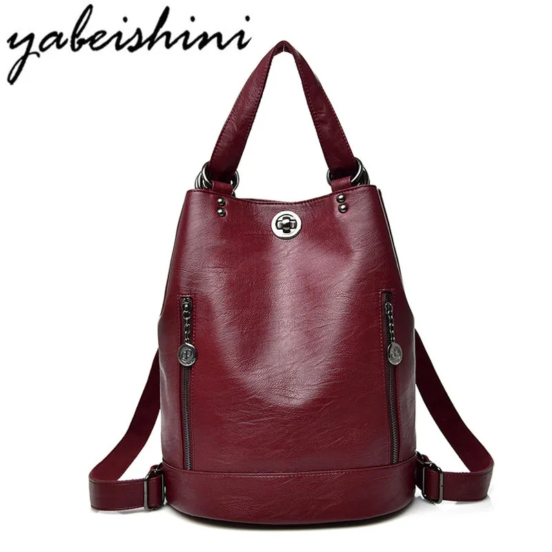 

Women Backpack Vintage Leather Female Backpacks School Bags For Teenage Girls Rucksack Mochilas Mujer 2018 big Zipper Back Pack