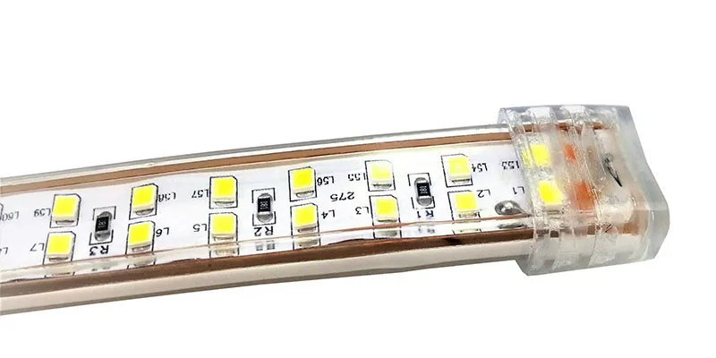 AC 220 В Светодиодная лента, светильник, 1 метр, 2, 3, 4, 5 метров, SMD 2835, двухрядная полоса, лампа, европейский стандарт, штепсельная вилка, теплый белый