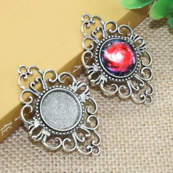

5pcs/lot 18mm Inner Size Zinc alloy Silver Bohemian style Necklace Pendant Cameo Cabochon Base Base Tray Bezel Blank F-020107