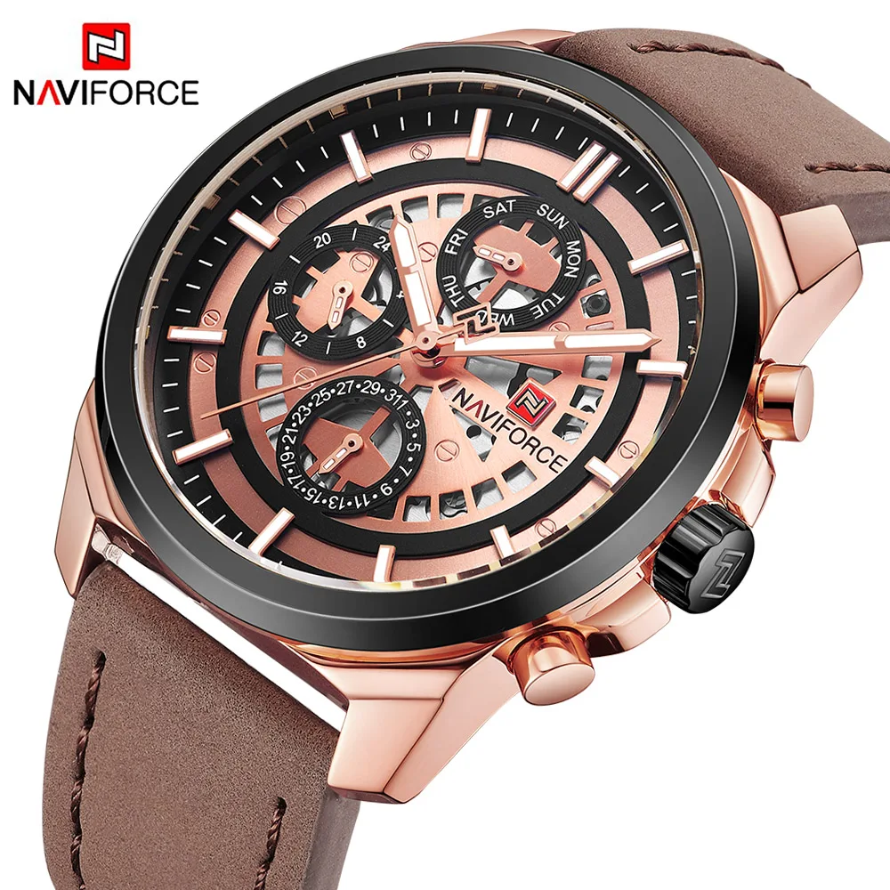 NAVIFORCE люксовый бренд Мужские кварцевые часы 24 часа дата мужские модные кожаный