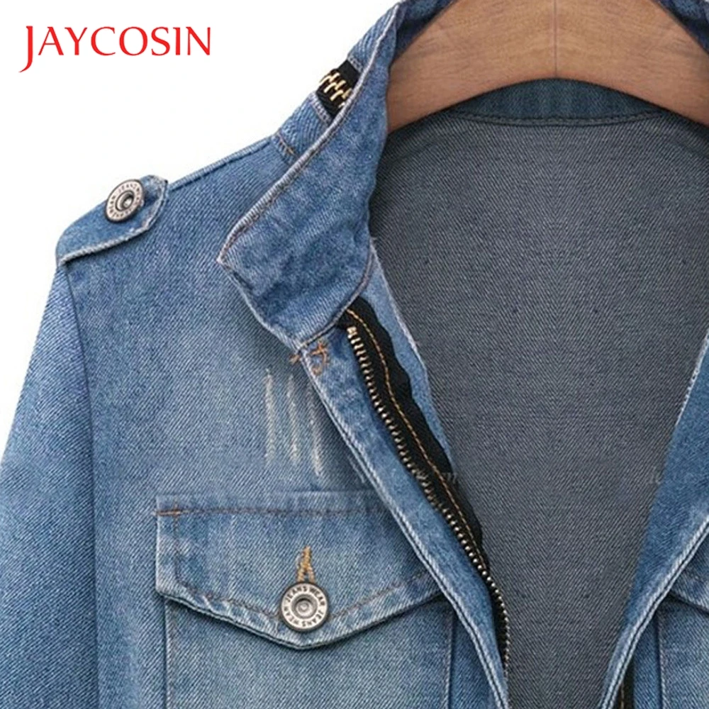 JAYCOSIN повседневные женские размера плюс женские джинсовые джинсы оверсайз куртка с цепочкой карман пальто полиэстер сплошной узор воротник с отложным воротником