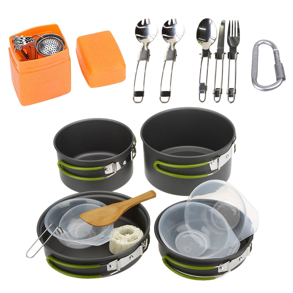 

Camping Cookware Set Multifunctional 3 Persons Portable Cooking Tableware Picnic Set Outdoor Hiking Pot Pans Bowls