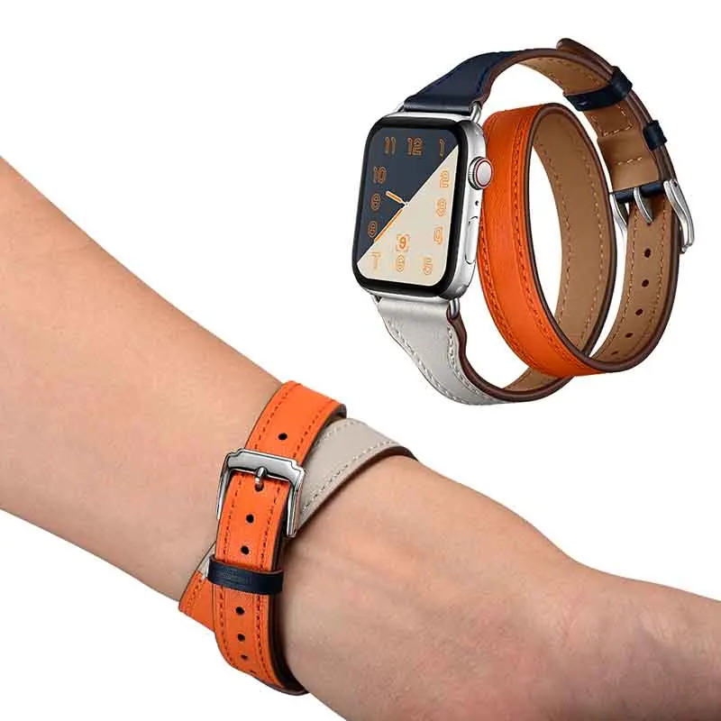 38 мм 40 42 44 ремешок из натуральной кожи для Apple Watch серии 4 3 2 1 двойной браслет
