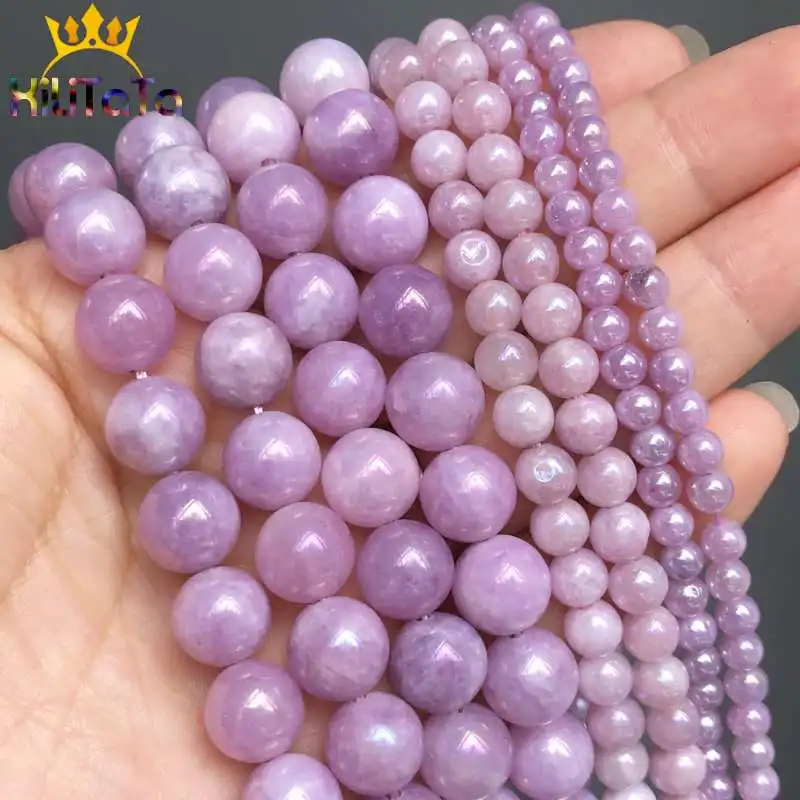 Natural Purple Plating Angelite Stone Beads Smoot Round Loose Spacer For Jewelry Making DIY Bracelet 15&quotStrand 4/6/10/12mm | Украшения