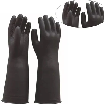 

60cm Long Protective Garden Industry Rubber Gloves Black Elastic Anti Acid Alkali Rubber Work Comfortable Chemical Gloves