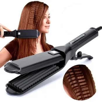 Professional Ceramic Corrugated Iron for Hair Wave Corrugation Flat Irons Electric Curling Crimped Wide Plates Beauty Hair Iron
