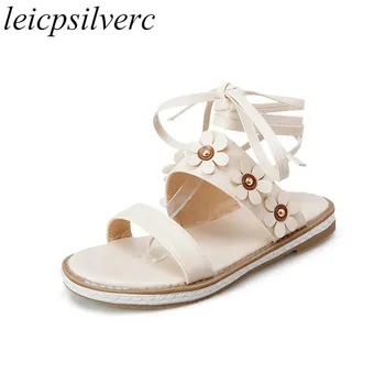

Women Sandals Low Heel Beach Shoes Summer Spring Pu Lace Up Platform 2018 Sexy New Fashion Casual Dress Party Pink Beige White