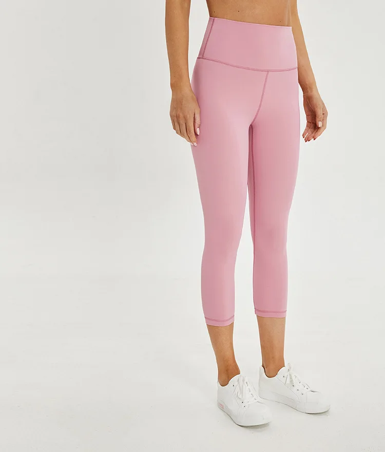

Naked-Feels Plain Athletic Fitness Yoga Pants Women Soft Nylon Gym Yoga Sport Solid Cropped Trousers Women Breathable Sportwear
