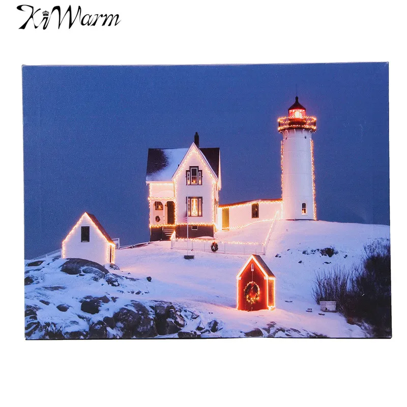 Kiwarm LED Light Up Christmas Town Canvas Painting Wall Art Picture