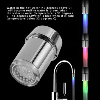 

3 Color LED Light Change Faucet with Converter Shower Water Tap Temperature Sensor Water Faucet Glow Shower Left Screw