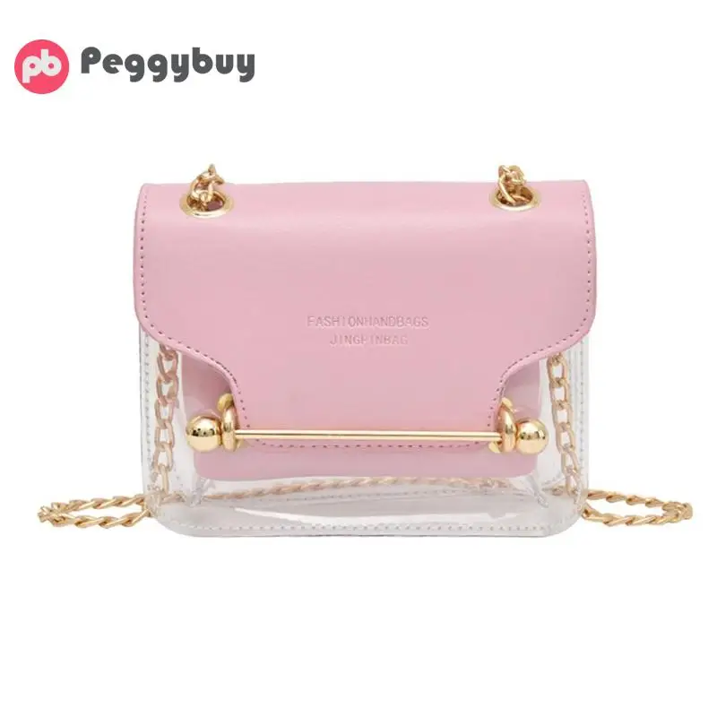 Модная женская маленькая квадратная сумка на плечо, новые женские сумки, прозрачные ПУ брендовые дизайнерские композитные сумки-мессенджеры - Цвет: Розовый
