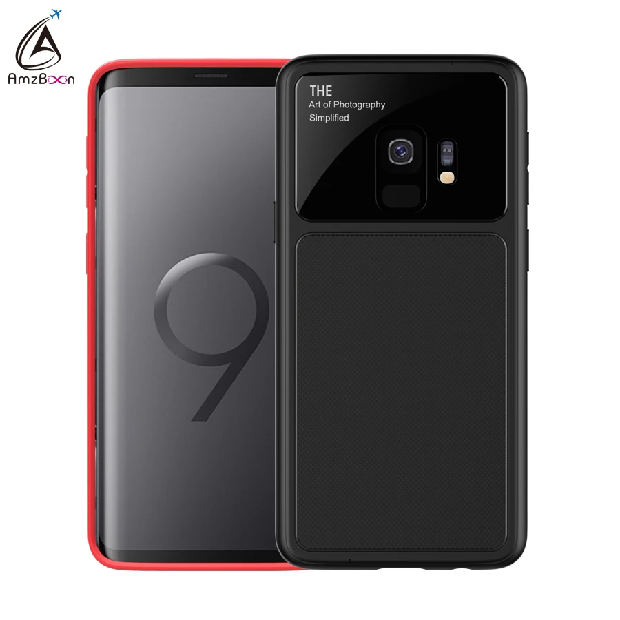 Amzboon Luxury TPU Back Glass Protector Cover Case For Samsung Galaxy S9 Plus Phone Anti-fingerprint Bag for Silicone Shell |