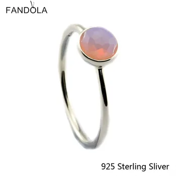 

100% 925 Sterling Silver October Droplet Ring , Opalescent Pink Crystal Jewelry For DIY Jewelry Women Party Wedding