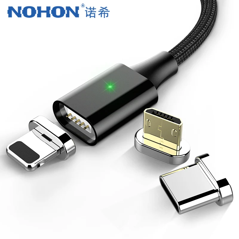 Kopen NOHON Magnetische Kabel Opladen Sync Data Kabels Met Led Verlichting Voor iPhone X 7 8 Plus XS XR Micro USB type C Voor Samsung 1 m 2 m