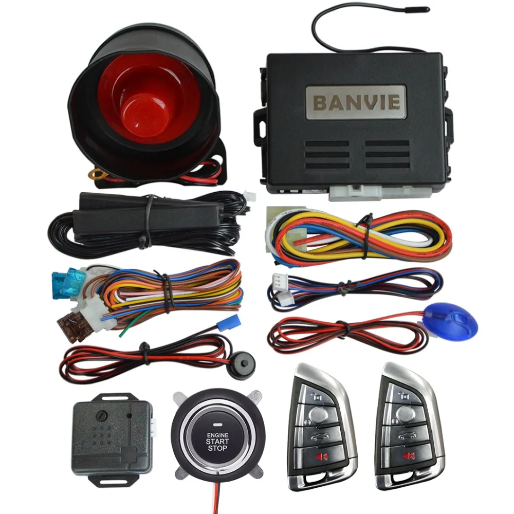 BANVIE Universal PKE Car Security Alarm System with Remote Engine Starter / Start Stop Push Button / Passive keyless go starline