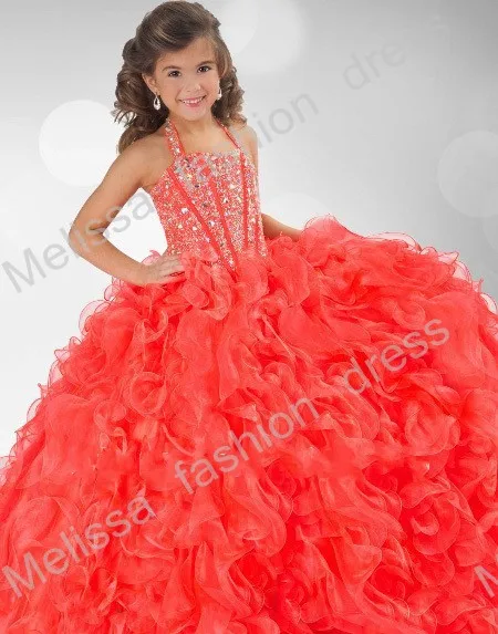 Halter 2015 Design Shiny Style Ball Gown Sequin Beaded Flower Girl Dresses Girls Pageant Dresses for