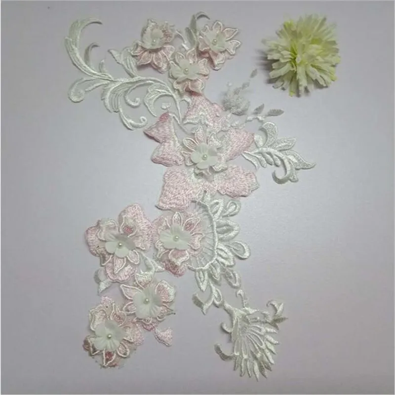 

5Pcs 3D Beautiful Pink Embroidered Beaded Flower Decoration Flower Lace Applique Patch 30X22cm BD0251