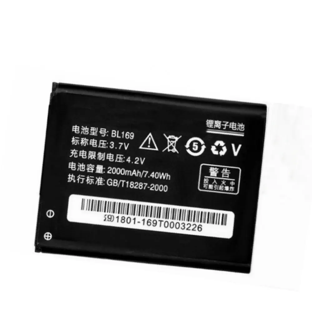 Подлинная батарея 2000 мАч BL169 Аккумулятор для Lenovo A789 P70 S560 P800 сотовый телефон