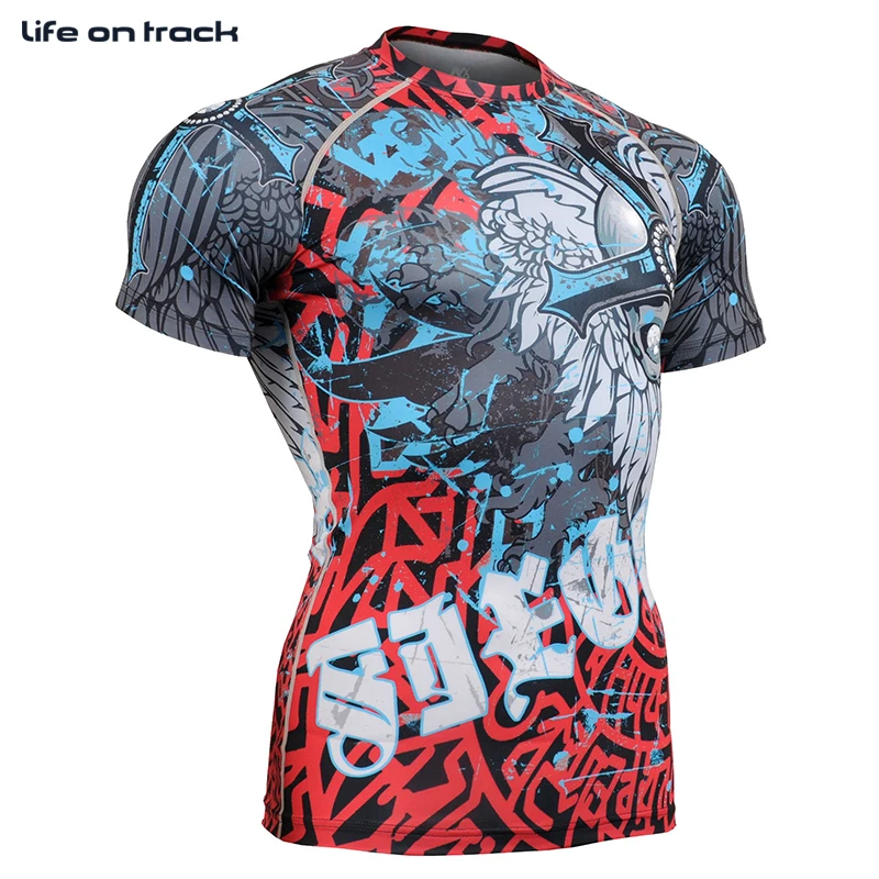 

Life on Track Men Shirt Biking Jerseys Color-Hitting Tight Short Sleeve Sports Running Outdoor Exercise Male Training Clothing