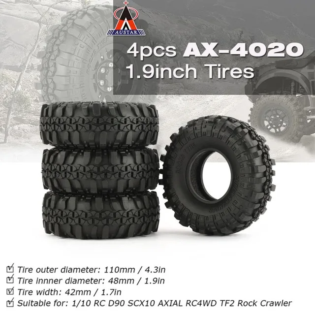 Special Offers 4Pcs AUSTAR AX-4020 1.9 Inch 110mm 1/10 Rock Crawler Tires for D90 SCX10 AXIAL RC4WD TF2 RC Car Special Offers 4Pcs AUSTAR AX-4020 1.9 Inch 110mm 1/10 Rock Crawler Tires for D90 SCX10 AXIAL RC4WD TF2 RC Car