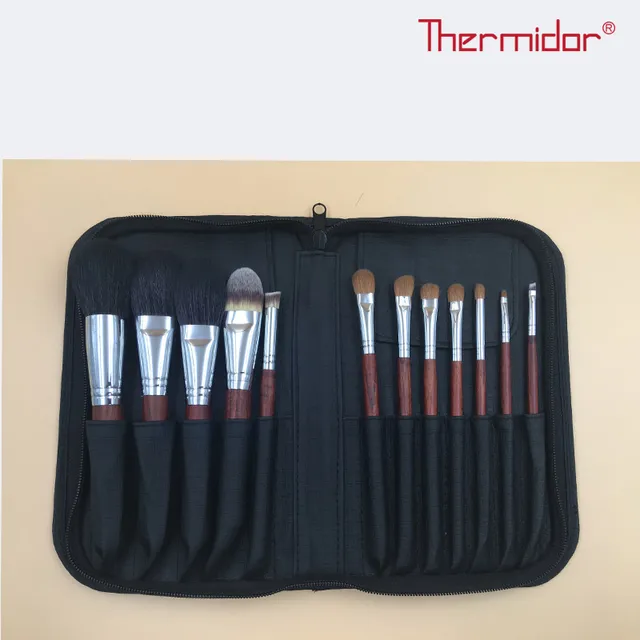 Thermidor ماكياج فرشاة عدة وبر البني مقبض النحاس الأنابيب بسهولة المحمولة المكياج فرشاة مجموعة