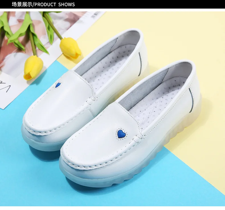 Nurse shoes white female flat bottom pregnant women casual waterproof non-slip peas shoes Genuine Leather work shoes sy94