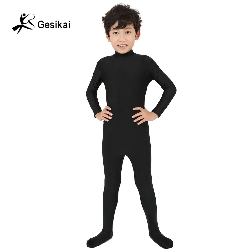 

Gesikai Kid's Spandex Footed Zentai Lycra Bodysuit Kid's Long Sleeves Zentai Suit Custom Second Skin Dancewer Halloween Costumes