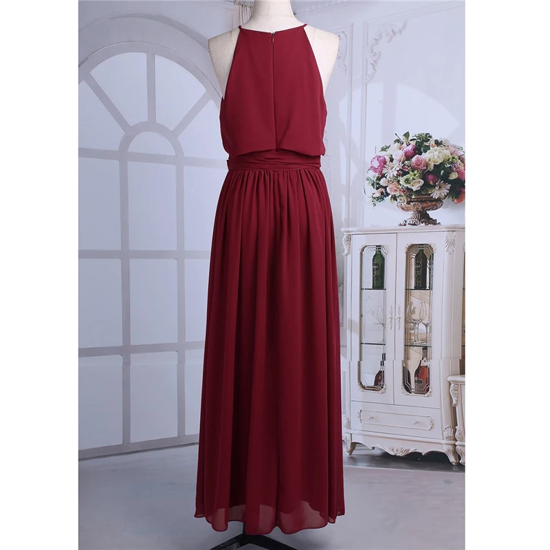 Vestido de Dama de Honra Festa de Casamento sem Mangas Vestido de Baile de Formatura Vestido de Comprimento Mulheres Senhoras Elegante Chiffon Longo Halter Completo 13 dama de honra festa de casamento sem