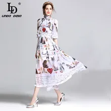 High Quality New 2017 Runway Summer Dress Women's Half Sleeve Casual Animal Cat Letter Chiffon Printed Long Dress With Scarf