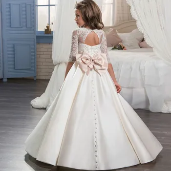 

2019 Cute Tulle Half Sleeve Girls Pageant Dresses Elegant First Communion Dresses For Children Graduation Flower Girls Gowns