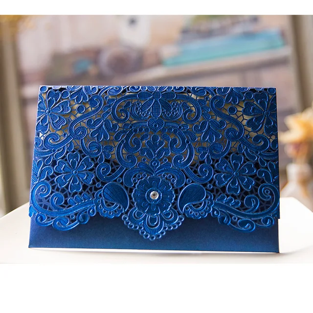 royal blue pink red gold laser cut wedding invitations rhinestones