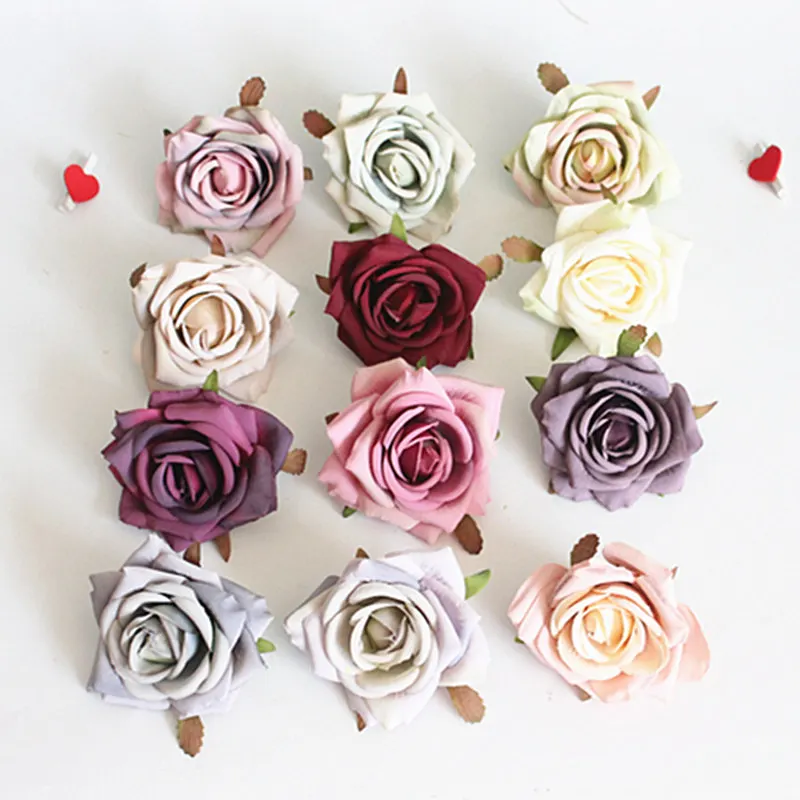 

1PCS artificial rose head silk flower wedding home decoration flower handmade wreath dress cheap artificial flowers