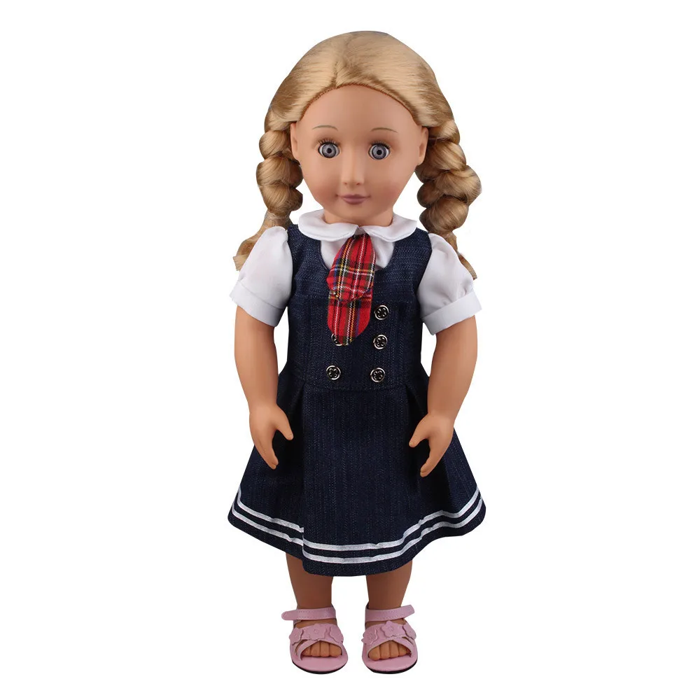 

2PCS Cute Student Clothing Set Denim Outfits For 18 inch Our Generation American Girl Baby Doll Clothing Dolls Accessories JA18a