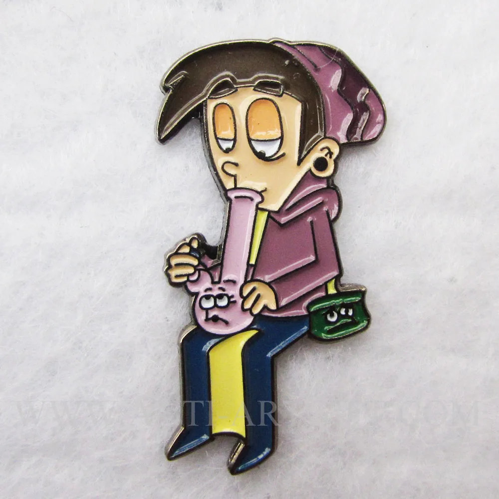 

Custom soft enamel lapel pins boy with smoking purple opium pipe nickle finished hat pins high quality no MOQ
