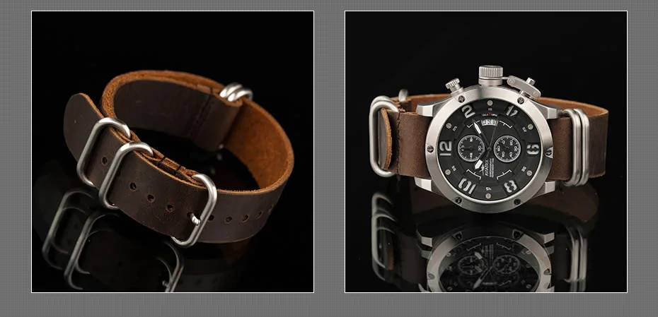 Ремешок для часов из натуральной кожи, 20 мм, ZULU, 5 колец, ремень НАТО, браслет, коричневый браслет для часов, замена, военный Дивер