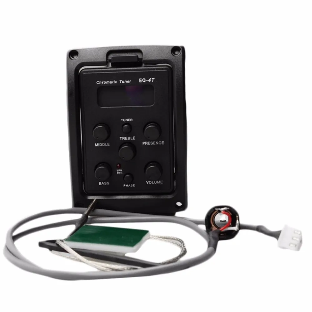 EQ-4T 4 Band Pickup EQ Preamp with Tuner For Acoustic Guitar with LCD Tuner and Volume Control Electric Guitar Preamplifier