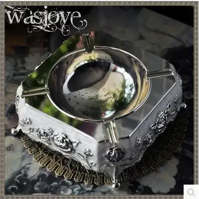 

European square silver white metal ashtray cigar ashtray luxury ashtray weed container smoking tray AT006