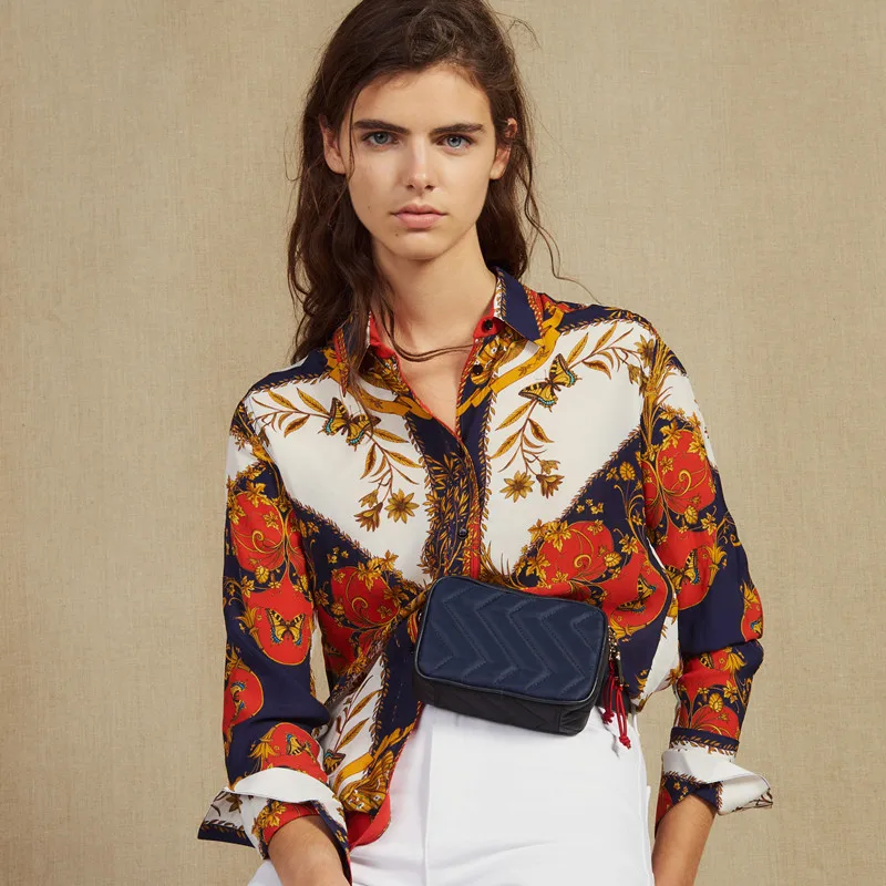 

2019 New Women Flower Print chiffon Blouse Palace Style Long Sleeve Shirt Top