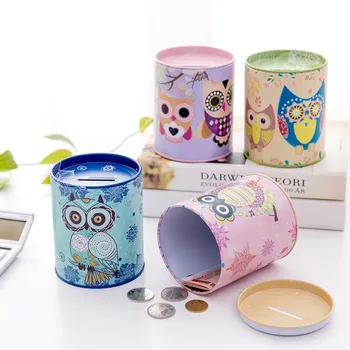 

Vintage Owl Piggy Bank Tinplate Piggy Bank Children's Gifts Home Decoration Kid Gift Round Piggy Bank Money Box Accessories