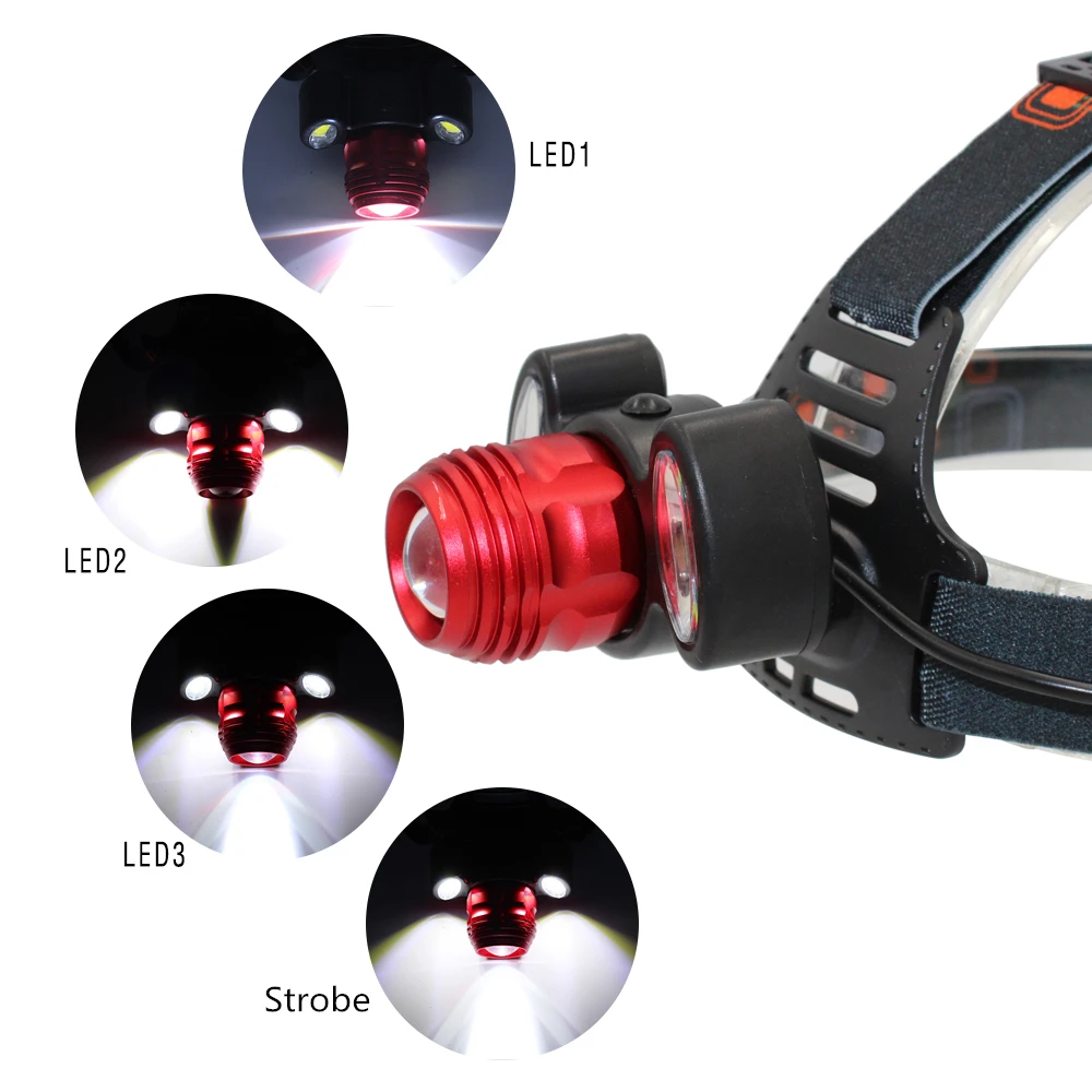 1800LM налобный фонарь 1x XML T6 + 2x COB LED Zoom Головной для рыбалки|Налобные LED-фонари| |