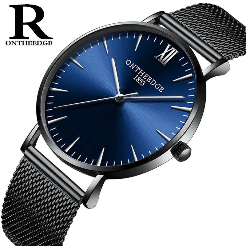 

2018 Meska Men Watch Luxury simple thin waterproof watches Men stainless steel mesh strap quartz watch gold Relojes Hombre gift