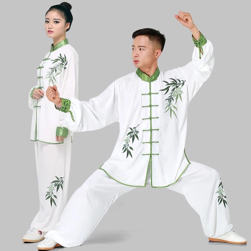 

2PC Chinese martial arts set Taiji kungfu clothes male female Bamboo embroidery long sleeve KungFu Suit martial art uniform suit